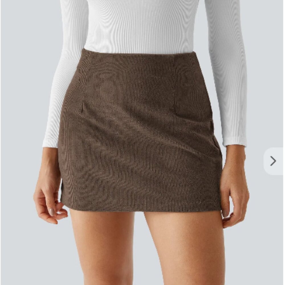 CLEARANCE - Halara Dark Brown High-Waisted Corduroy Skort (Large)